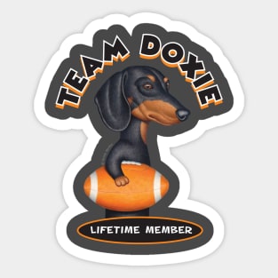 Black Dachshund Holding Orange Football Sticker